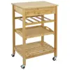 Bamboo Rolling Storage Cart Kitchen Trolley Bakers Cart Wine Rack w/Drawers and Shelves