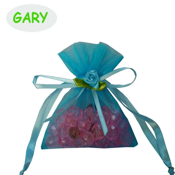 promotional light blue gift organza packaging bags with