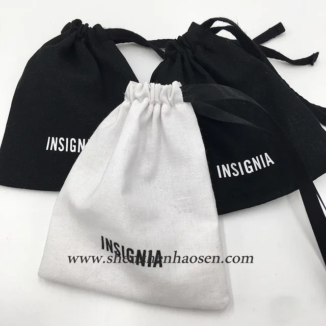 promotional cotton calico gift drawstring bag with logo