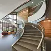 Luxury Lobby Curved Staircase/Stair/Stairway with Steel Beam Glass Tread in Commercial and Modern Design