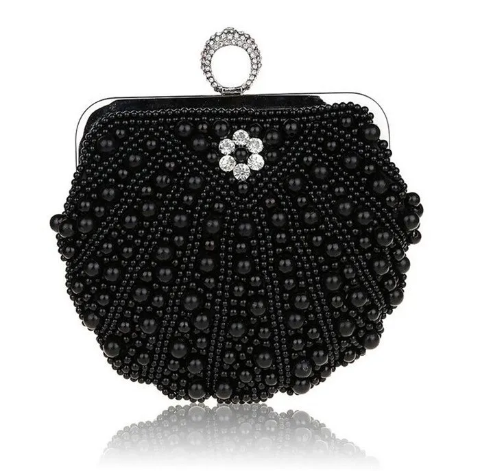 High quality fashion ring pearl shell evening party purse clutch bag