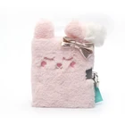 Promotional gift custom hardcover cute animal pink furry plush cover notebook diary book with lock for girls
