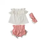 Wholesale Newborn Baby Ruffles Clothes Summer Outfit Pompom Romper With Headband