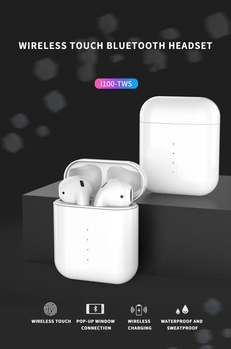 i100 Tws Waterproof Sensor Tap Touch control Casque Bluetooth 5.0 Wireless Earphone Support Wireless Charging - ANKUX.COM