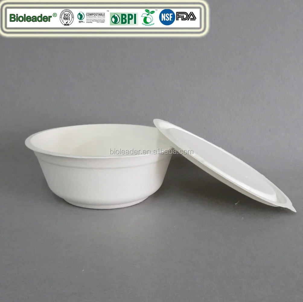 Biodegradable Disposable Sugarcane SaladBowl With Lid Sugarcane Bagasse Food Bowl