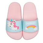 Cartoon unicorn printed rubber open toe flat slippers for girls