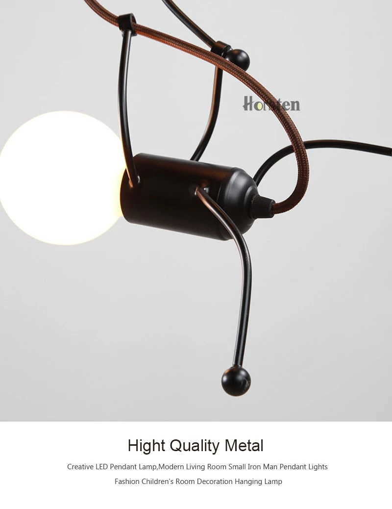 Creative Modern LED Pendant Lamp Black Small Iron Man Pendant Lights For Living Room Children Room Decoration Hanging Lamp (15)