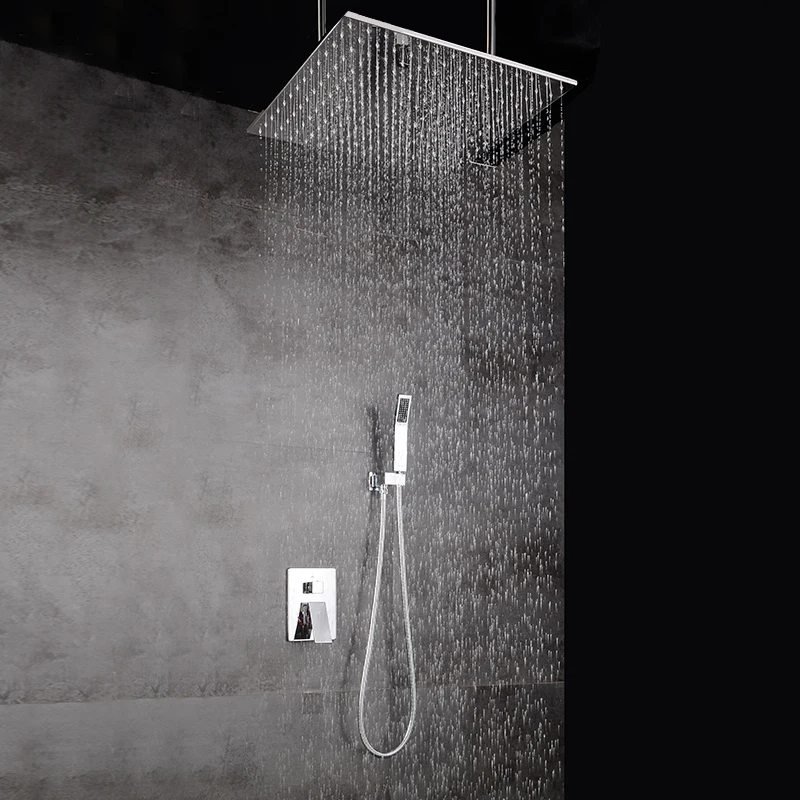正方形 8 ''304 ステンレス鋼のシャワーヘッドウォールで隠さ天井降雨シャワーセットハンドシャワー付