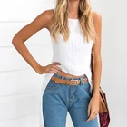 2019 Fashionable Asymmetric Design White Casual Plain Solid Color Tops Round Neck Sleeveless For Women