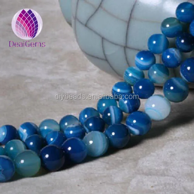 2015 wholesale 12mm round blue banded agate loose beads semi gem