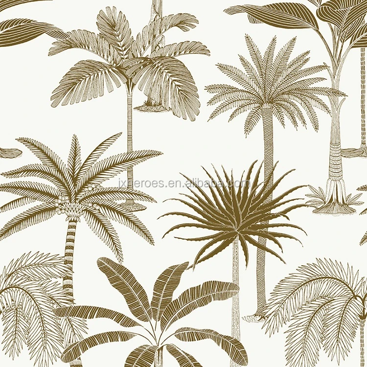 东南亚风格的棕榈树和椰子树图案家居装饰壁纸