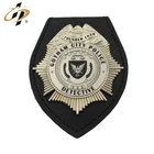 Custom metal soft enamel 3D detective leather wallet guard badge