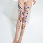 Sexy Girl Body Stocking Transparent Tights Pantyhose Fishnet Mature Sequin Flower Woman Fishnet Tights Sexy Stocking
