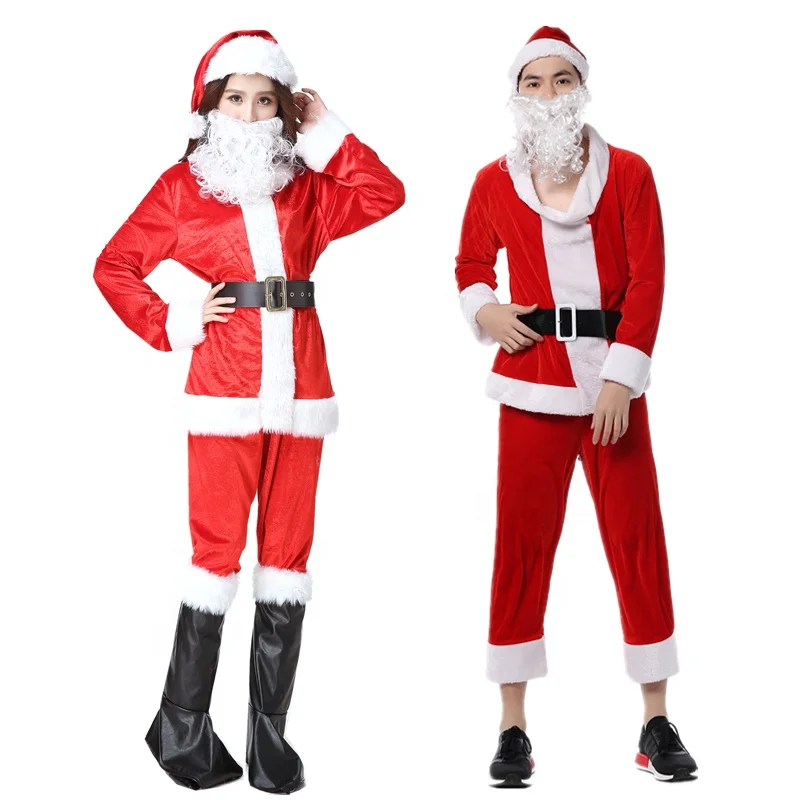 חג המולד מלא חליפת סעיף סנטה תלבושות לגברים 5 יחידות סט למבוגרים סנטה קלאוס תלבושות