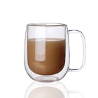 handmade mouth blow borosilicate 250ml 350ml double walled glass coffee mug with glass handle