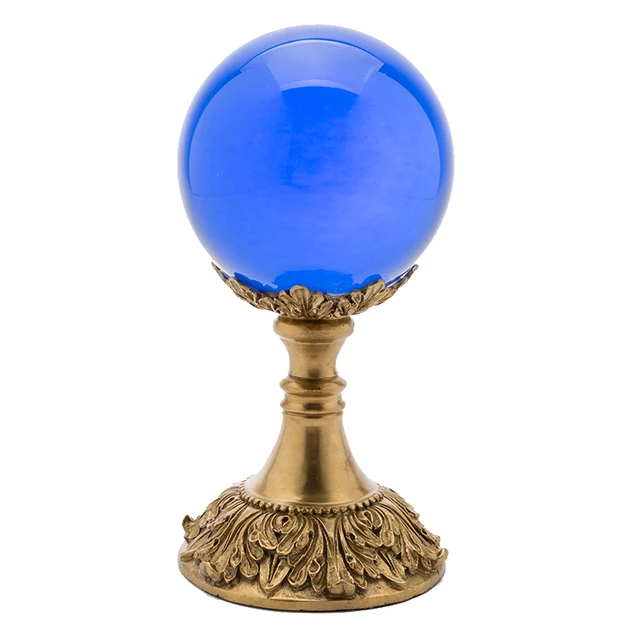 colourful glass crystal ball with brass pedestal home decoration