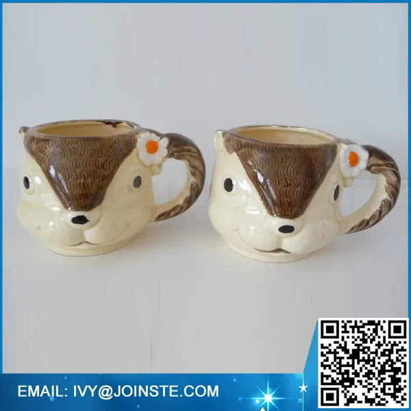 squirrel head shaped ceramic mug ,animal 3d coffee mug cup