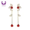 AIDAILA Wholesale Jewelry Leaf Long Rhinestone Earrings For Women