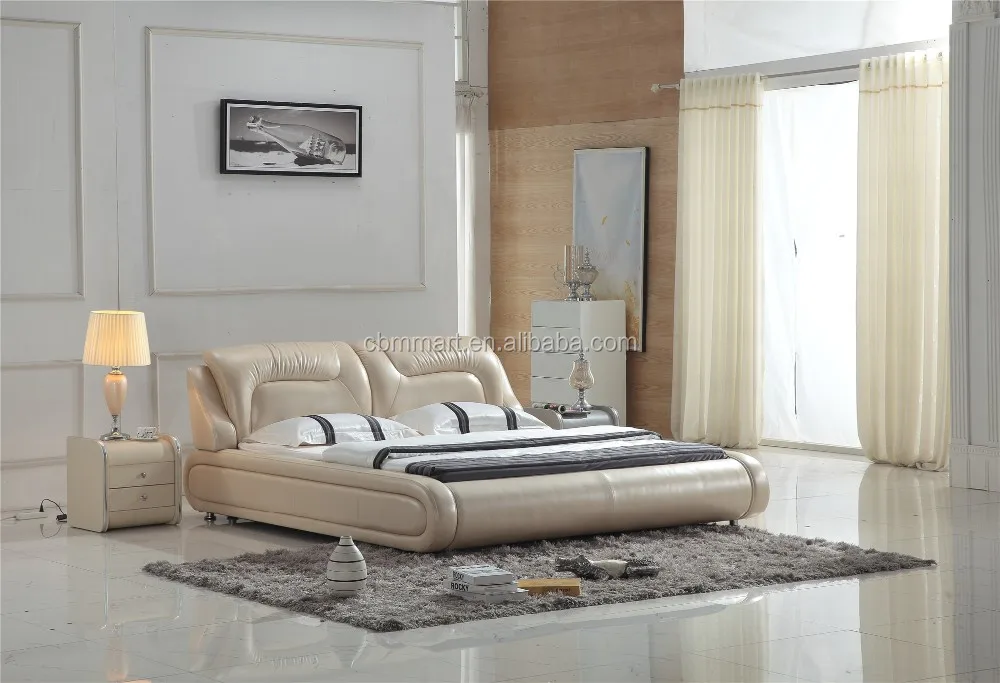 King size soft genuine leather bed 0414-801