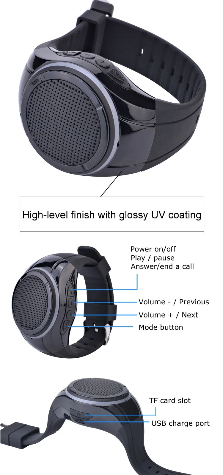 X10 Waterproof LED Zello Bluetooth Speaker Watch MP3 Music Player PTT Bracelet Mini Wearable Wireless Portable Bluetooth Speaker - ANKUX.COM
