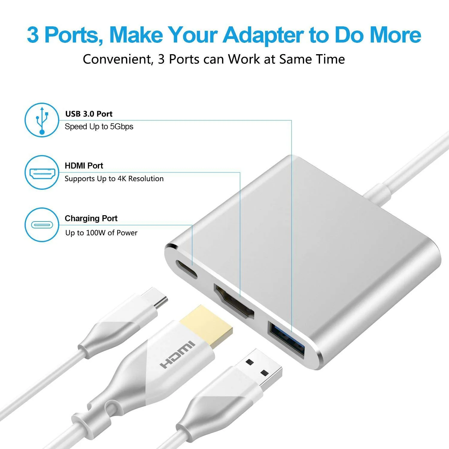 3 ports type c to hdmi interface & usb 3.0 adapter for 1080P HDTV Macbook Laptop - ANKUX.COM
