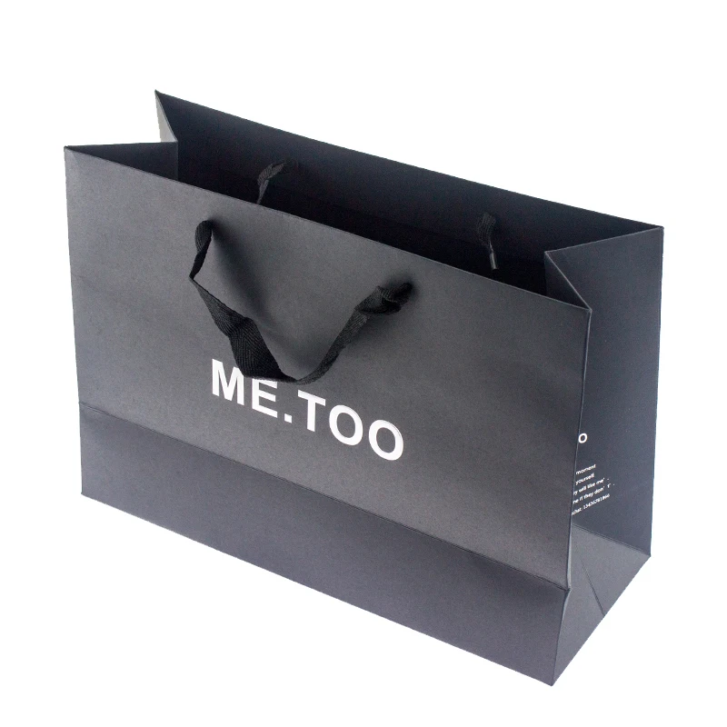 flat cotton handle black paper bag for coat
