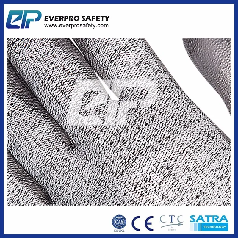 High quality EN388/4542C 13G HPPE fiberglass PU coated cut proof glove