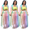women fashion rainbow mesh sheer skirt AB6120