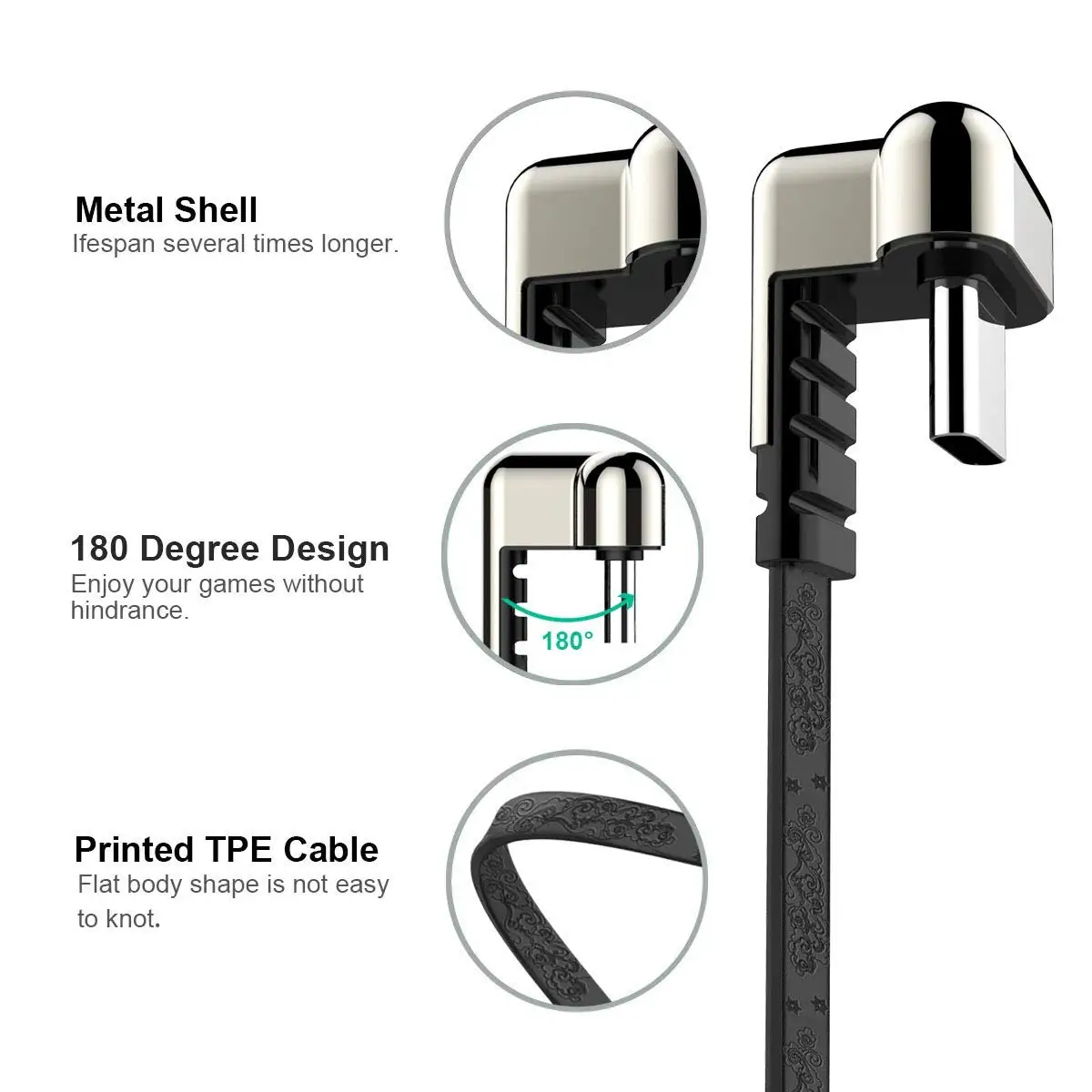 6ft 2.4A Fast Charging Type C USB Cable 180 Degree Game Cord for Samsung S10 S9 S8 - ANKUX.COM