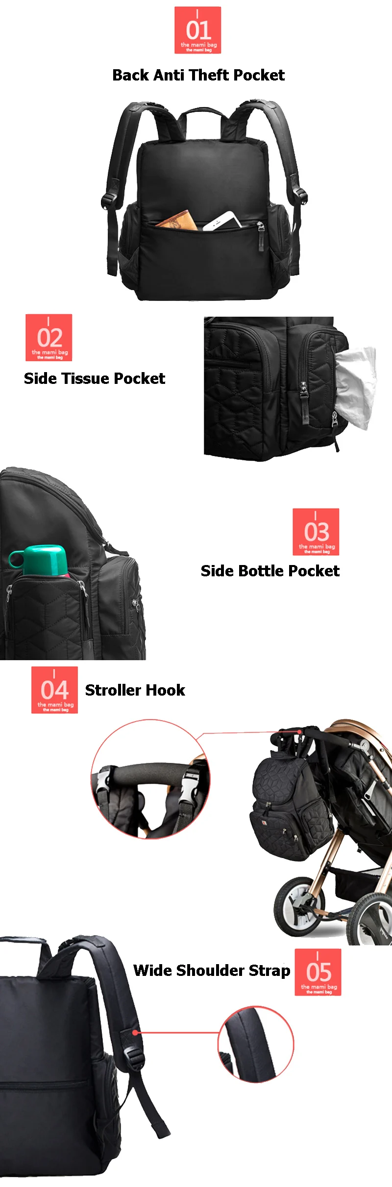 Baby Diaper Bags Anti Theft Multifunction Nappy Pad Mummy Travel Baby Care Milk Bottle Insulation Bag Portable Backpack BB6013 (11)