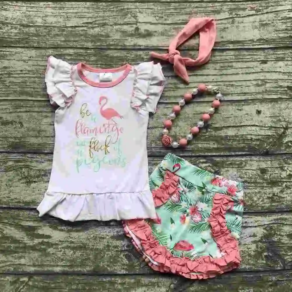 new girls outfit be a flamingo floral coral mint kids boutique shorts sets ruffles cotton clothing match with accessories