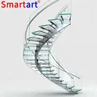 Round glass staircase / modern stainless steel curved stair