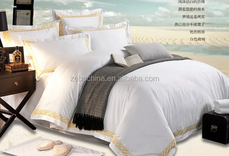 high quality embroidery bed sheets cotton hotel bed linen with