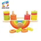 Wholesale scientific teaching aid wooden rainbow colors balance scale toy for toddlers W11F057