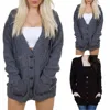 Women's Ladies Long Sleeve Pocket Cable Knit Chunky Cardigan