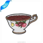 High quality wholesale iron on custom coffee cup badge embroidered patches