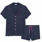 Ladies Print Revere Collar Pajama Set All over Printed Women Pyjama Short Sleeve PJ