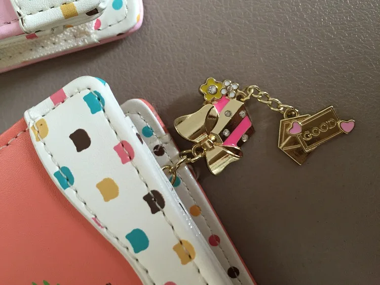 cat tail wave point two fold buckle bow pendant ladies purse wallet