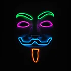 New Hot Sale 4 Color Guy Flash Steady On/Flashing EL Wire Glowing Mask Halloween LED Mask V for Vendetta Party Mask in Christmas