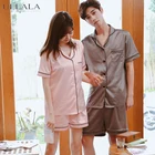 Summer short-sleeved silk pajamas, short-sleeved couple underwear suits, comfortable and smoothsatin pajamas women