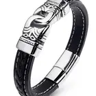 Hot sales European and American Genuine Leather Men's handcuffs bangle hip-hop Charm Bracelet with stainless steel magnet buckle