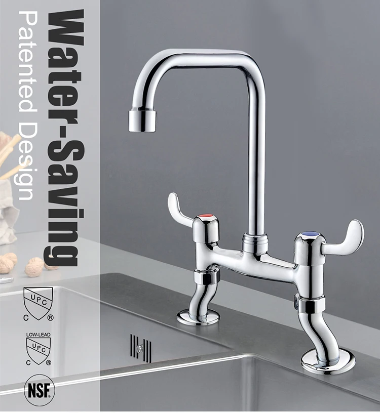 Best Double Handles Kitchen Sink Tap Deck Mounted  Presure Wall Flexibe Kitchen Faucet