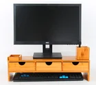 Bamboo Monitor Riser Large Size Laptop TV Printer Desktop Stand with drawer