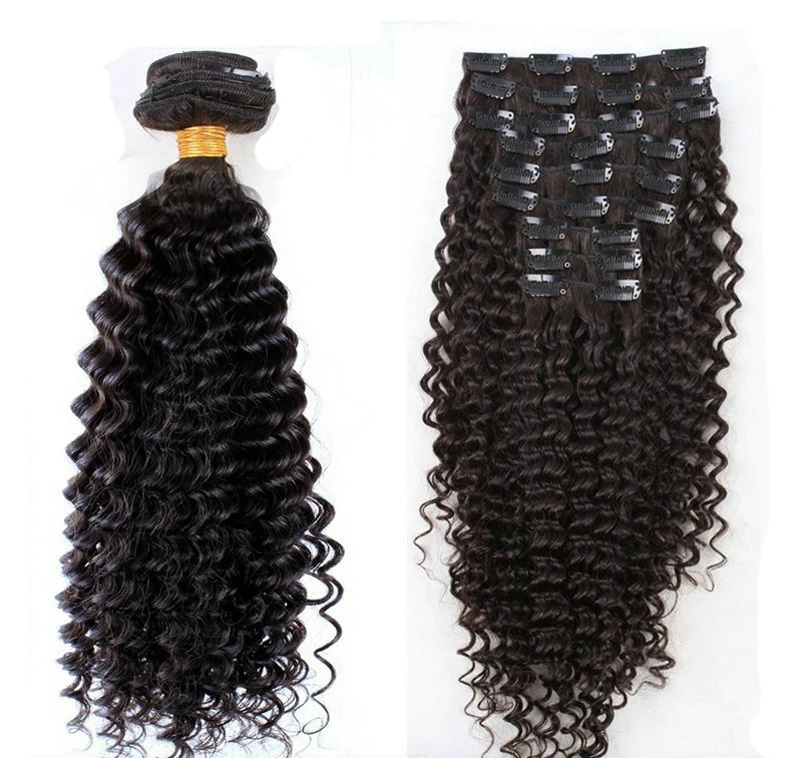 Clip in human hair extensions Brazilian virgin human hair kinky curly clip in hair extensions 100G 9pcs/set Clip-Ins Virgin hair