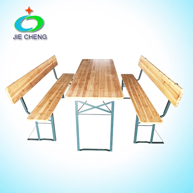 Folding back wooden dinning table set With backrest beer table