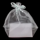Logo Customization Clear Gift Bag Clear White Custom Gift Drawstring Organza Bag with Logo Ribbon