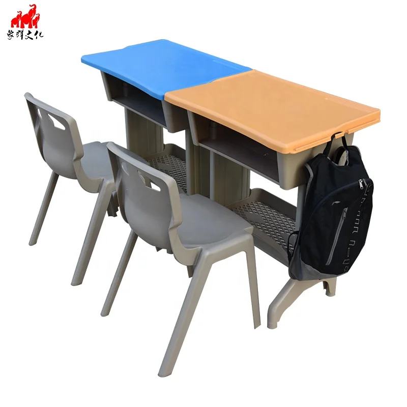 Qualité école table et chaise pour l'école primaire avec accrocher sac enfants simple double table