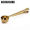 Best selling kitchen gadgets gold coffee spoon stainless steel coffee scoop bag clip