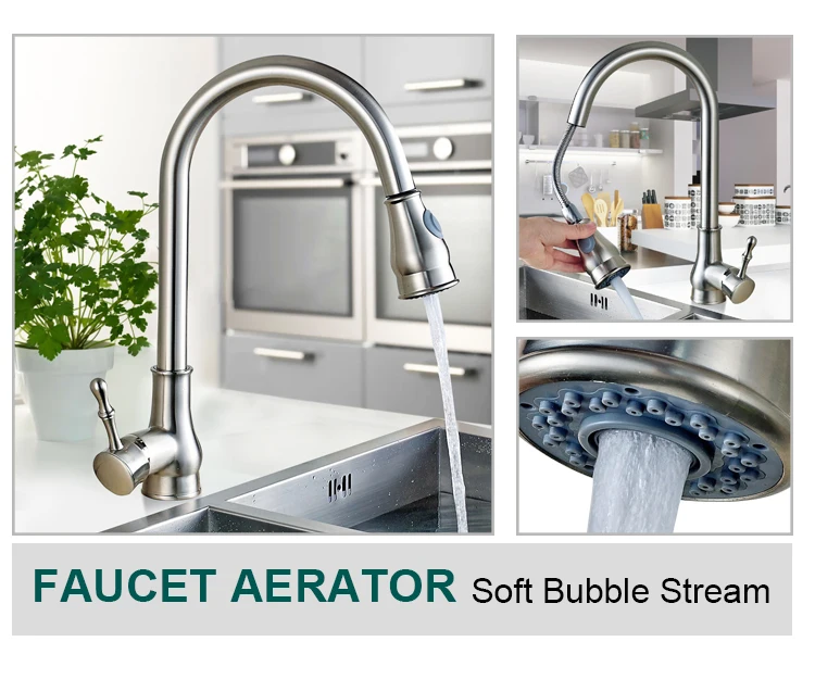 Best industrial brushed nickel pull down kitchen faucet single hole single hande deck mount faucet