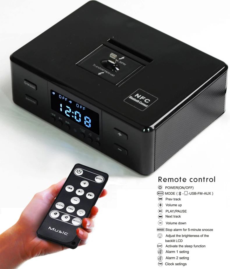 LCD Display Dock charging station Wireless speaker dock with FM alarm clock handsfree Dock speaker with remote control - ANKUX.COM
